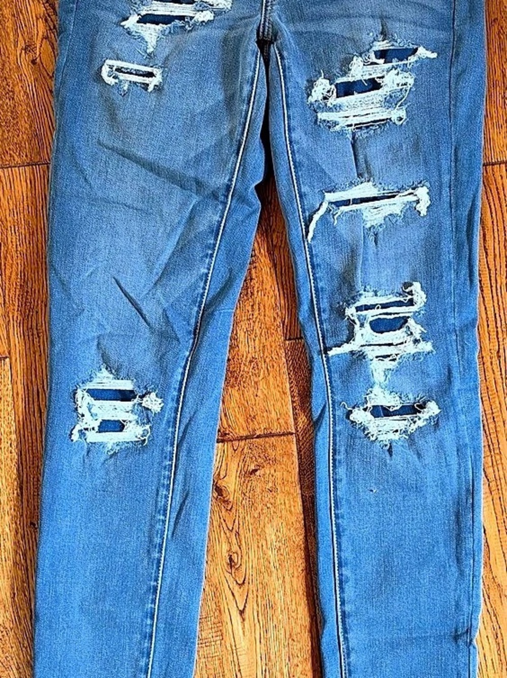 American Eagle Next Level Stretch Distressed Skinny Jeans in Blue Waist 6